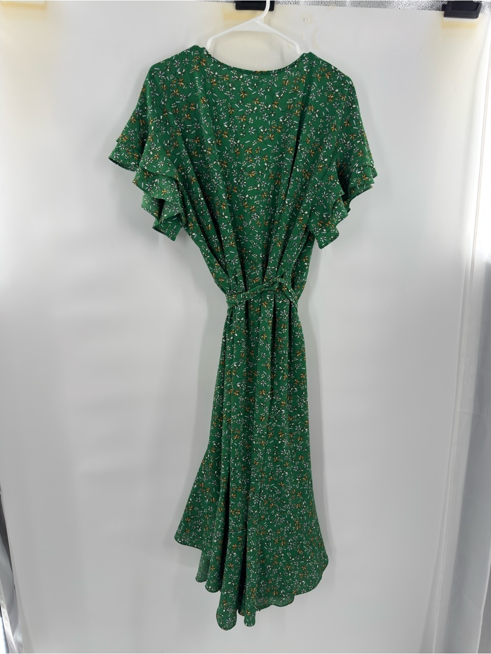 Max Studio 1X Green Floral True Wrap Midi Dress Flutter Sleeve NWT - Picture 9 of 10